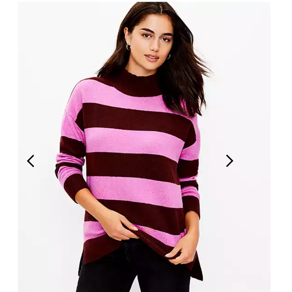 **NWT LOFT Pink and Burgundy Striped Mockneck Tunic Sweater - Picture 3 of 9